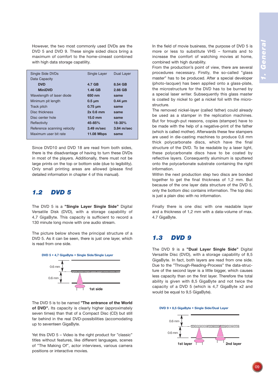 General, 2 dvd 5, 3 dvd 9 | Sony DVD Rom/DVD Video User Manual | Page 9 / 54