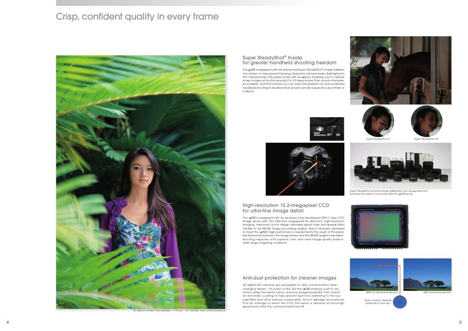 P4-p5-e-12.2, Crisp, conf ident quality in every frame | Sony alpha 200 User Manual | Page 3 / 6