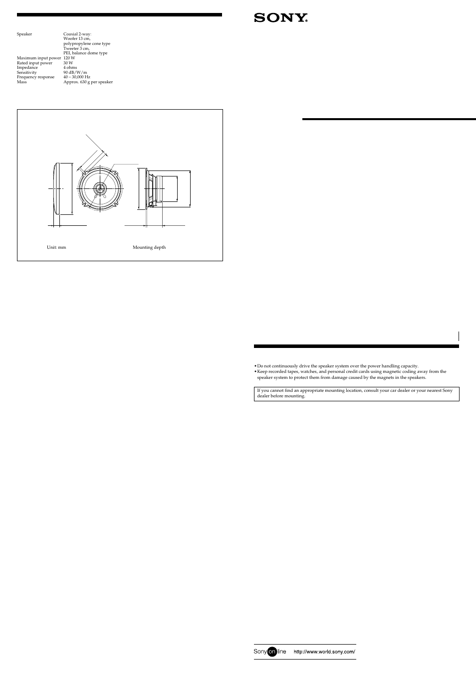 Sony XS-F1320SL User Manual | 2 pages