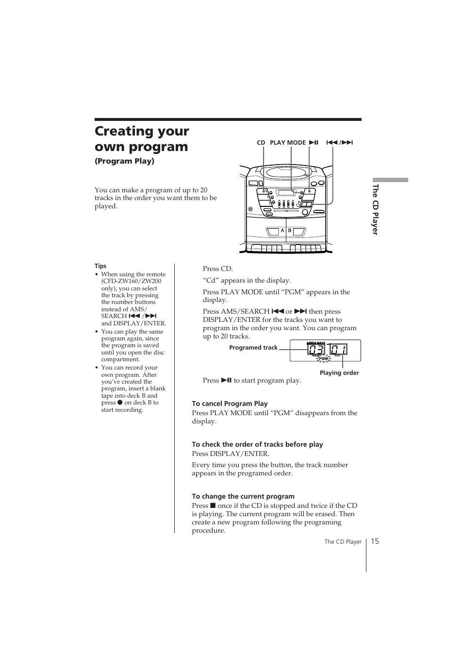 Creating your own program | Sony CFD-ZW150 User Manual | Page 15 / 32