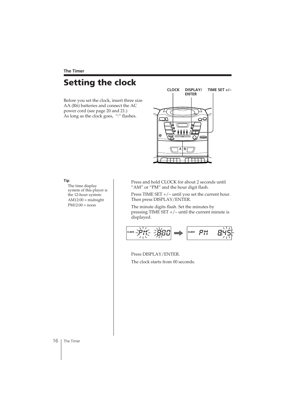 Setting the clock | Sony CFD-ZW150 User Manual | Page 16 / 32