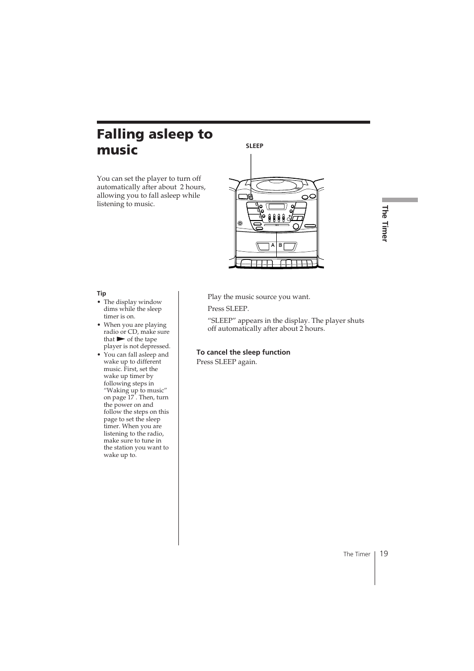 Falling asleep to music | Sony CFD-ZW150 User Manual | Page 19 / 32