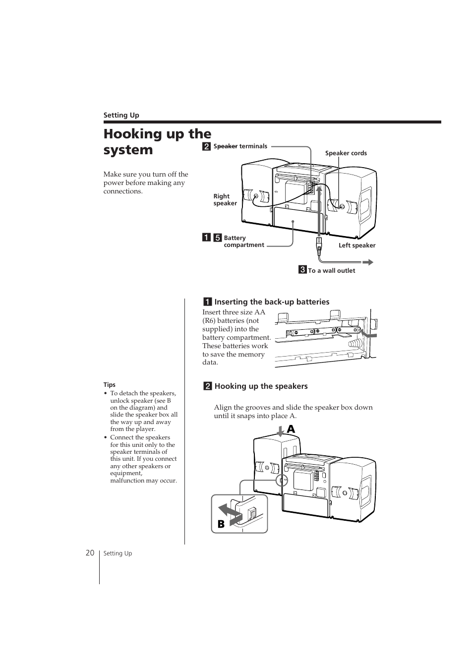 Hooking up the system | Sony CFD-ZW150 User Manual | Page 20 / 32