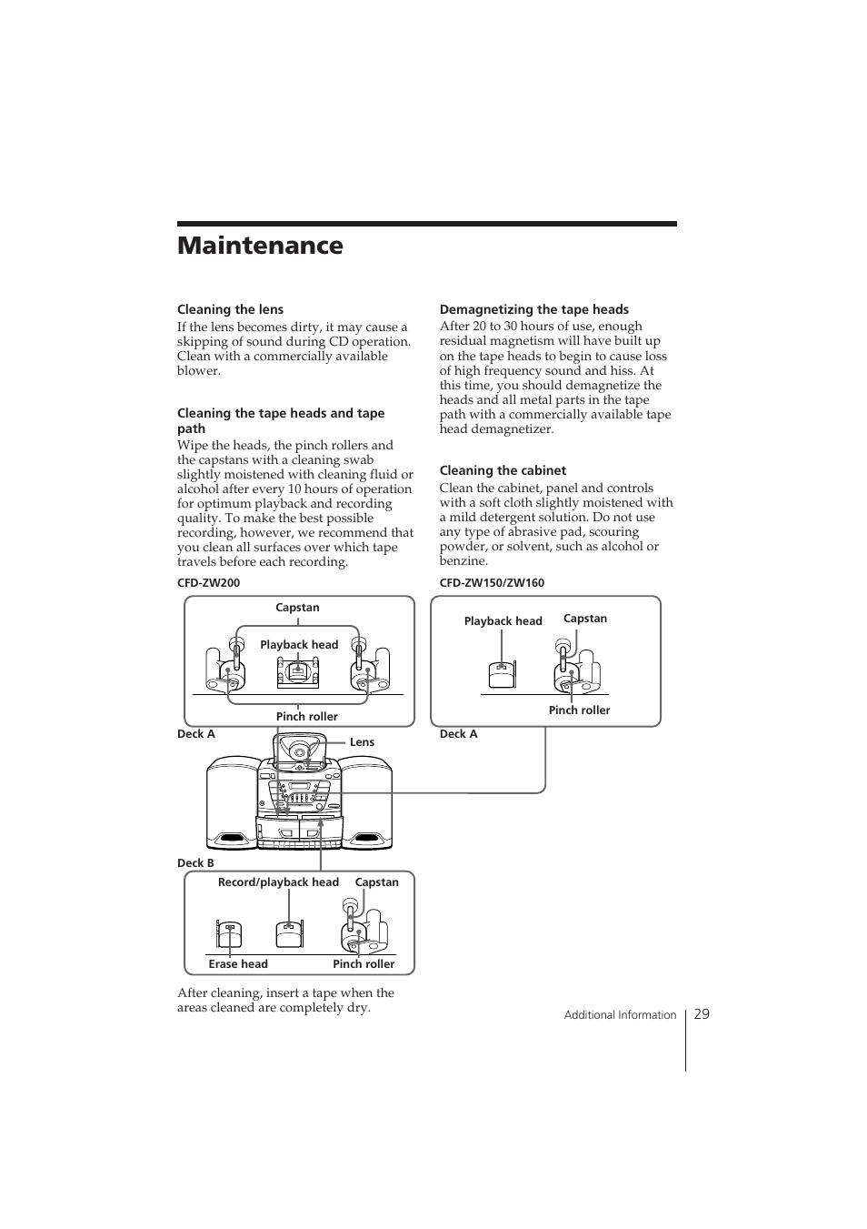 Maintenance | Sony CFD-ZW150 User Manual | Page 29 / 32