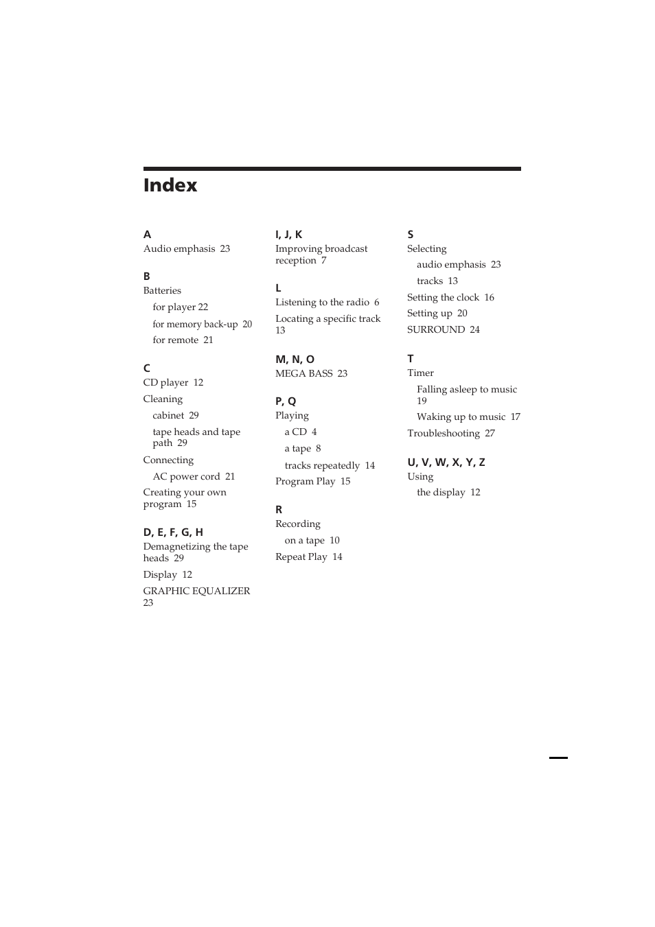 Index | Sony CFD-ZW150 User Manual | Page 32 / 32