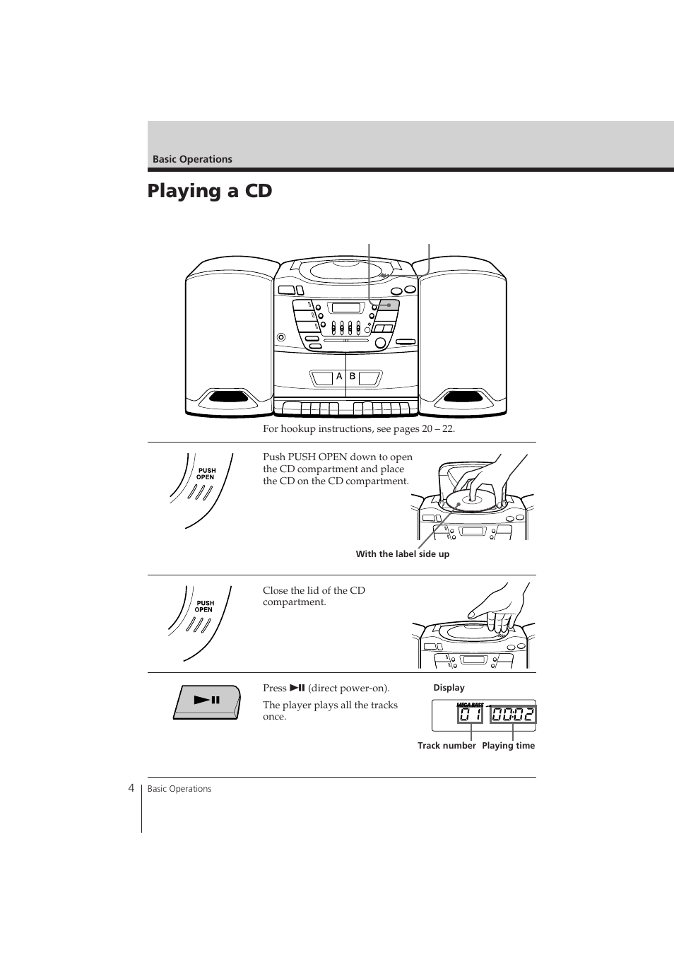 Playing a cd | Sony CFD-ZW150 User Manual | Page 4 / 32