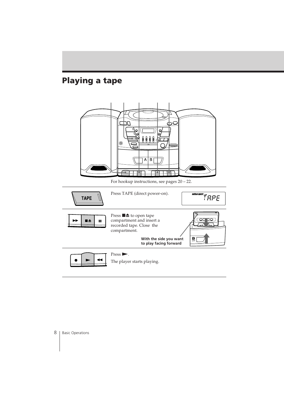 Playing a tape | Sony CFD-ZW150 User Manual | Page 8 / 32