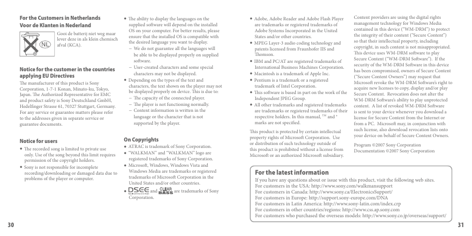 For the latest information | Sony NWZ-S615F User Manual | Page 16 / 16