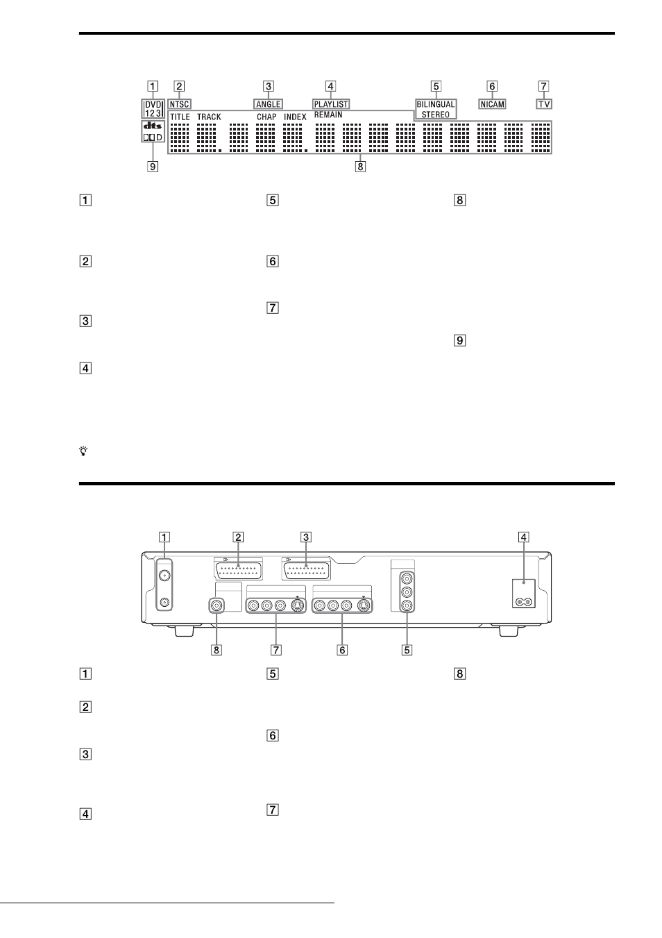Front panel display, Rear panel, Front panel display rear panel | Sony RDR-GX3 User Manual | Page 14 / 100