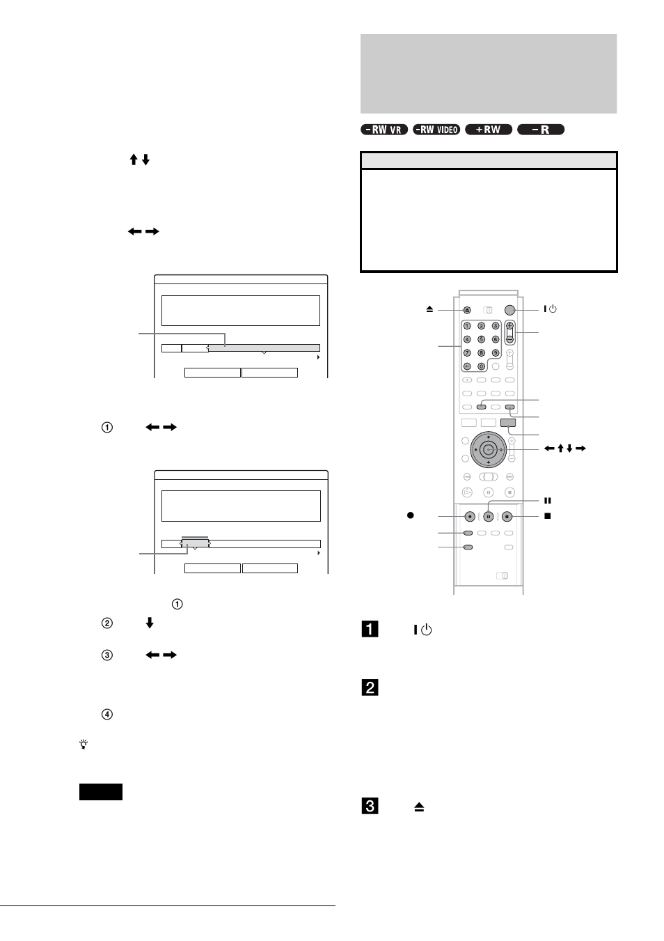 Recording tv programmes, S (38), Press } / 1 | Sony RDR-GX3 User Manual | Page 38 / 100