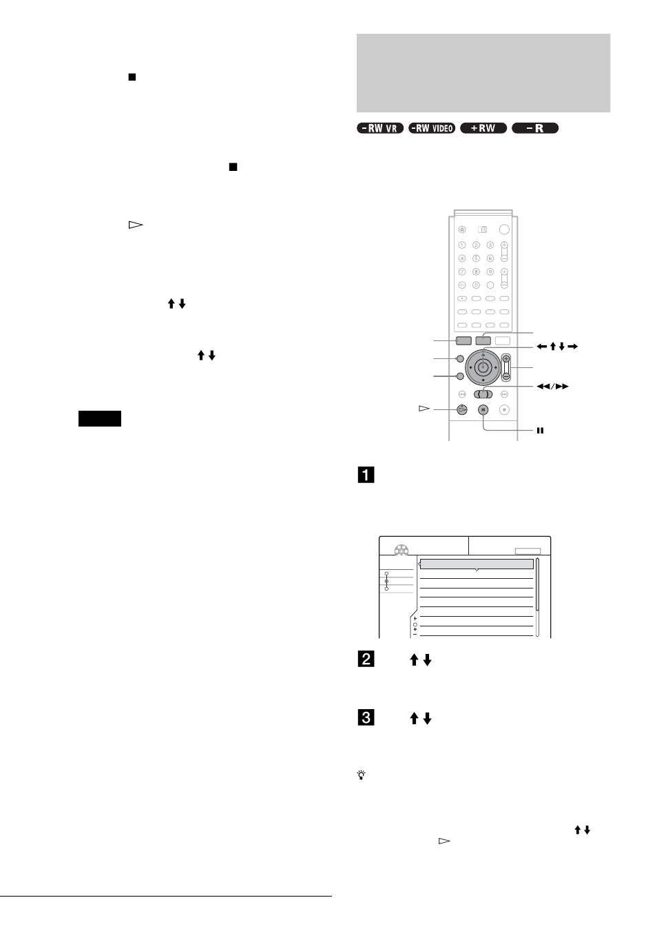 Selecting a recorded title on a disc, Insert a disc and press title list, Press m / m to select the title, then press enter | Press m / m to select “play,” then press enter | Sony RDR-GX3 User Manual | Page 54 / 100