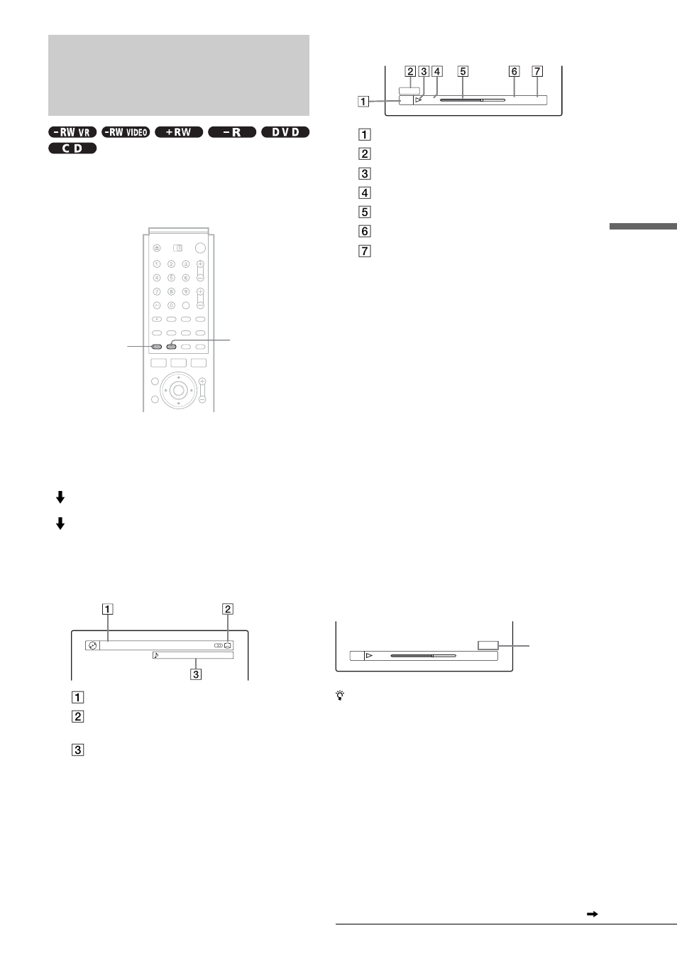 Checking the play information and playing time, Checking the play information and playing, Time | Play ba ck, Press display repeatedly | Sony RDR-GX3 User Manual | Page 57 / 100