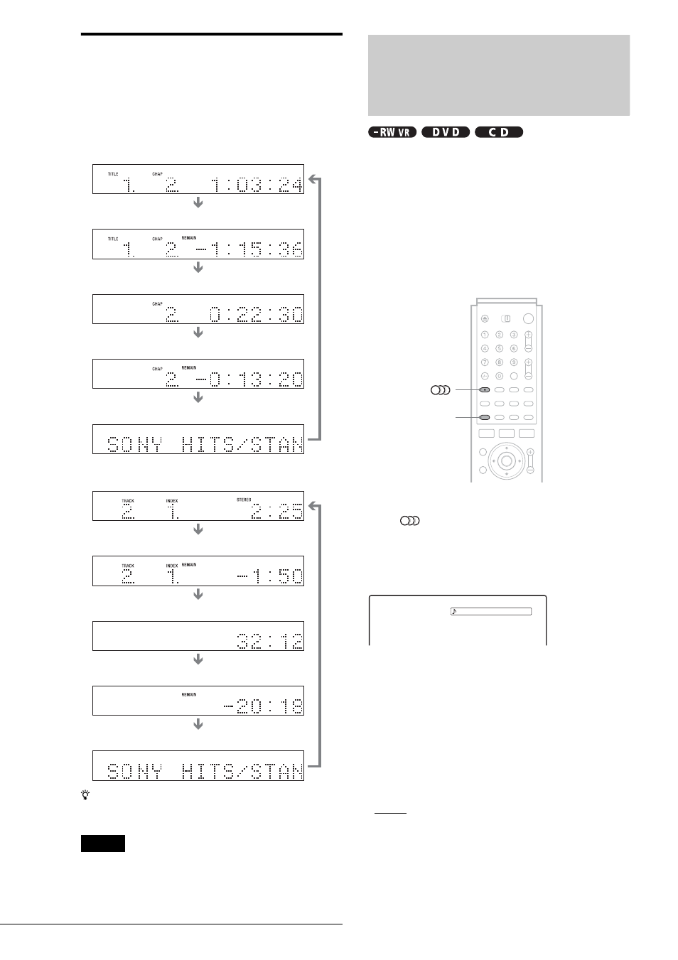 Selecting the sound, Checking the playing time in the front panel, Display | Sony RDR-GX3 User Manual | Page 58 / 100