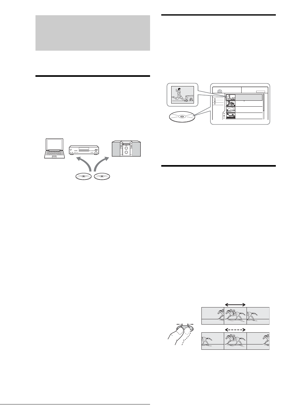 Features, Recording, Playback | Editing a disc, Recording playback editing a disc, Dual rw compatible (page 35), Easy playback with the title list menu (page 54), Tv virtual surround settings, “tvs” (page 59), Playlist edit (dvd-rw in vr mode only) (page 68), Chapter marking function (page 68) | Sony RDR-GX3 User Manual | Page 6 / 100