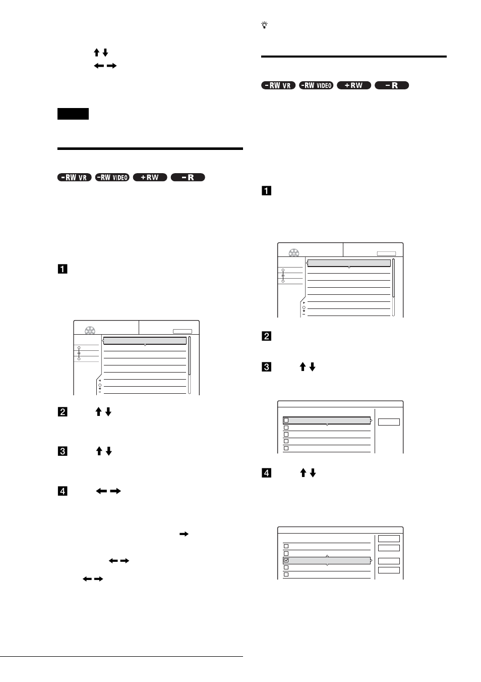 Erasing a title (erase), Erasing multiple titles (erase titles), A press title list | C press m / m to select “erase,” then press enter, D press < / , to select “ok,” then press enter, B press tool, Select the protected title in step 2, Press m / m to select “protect,” then press enter, Press < / , to select “off,” then press enter, The sub-menu appears | Sony RDR-GX3 User Manual | Page 66 / 100