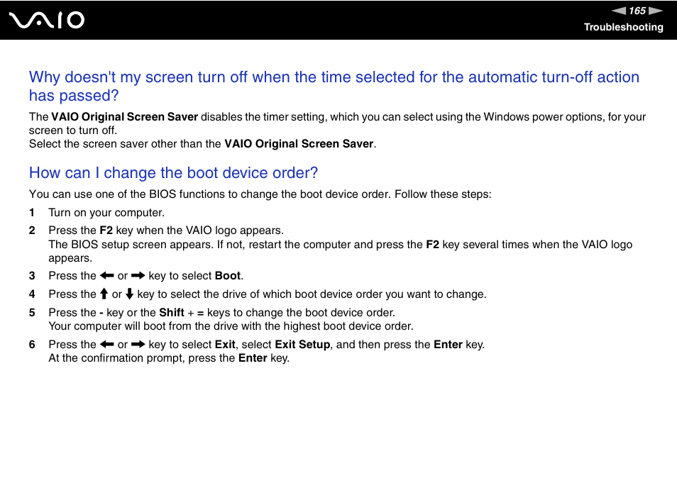 How can i change the boot device order | Sony VAIO VGN-SZ600 User Manual | Page 165 / 216