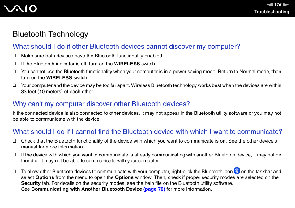 Bluetooth technology | Sony VAIO VGN-SZ600 User Manual | Page 176 / 216