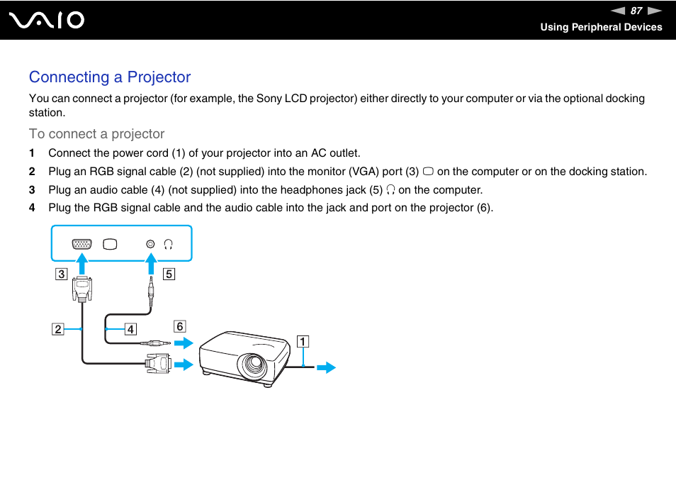 Connecting a projector | Sony VAIO VGN-SZ600 User Manual | Page 87 / 216