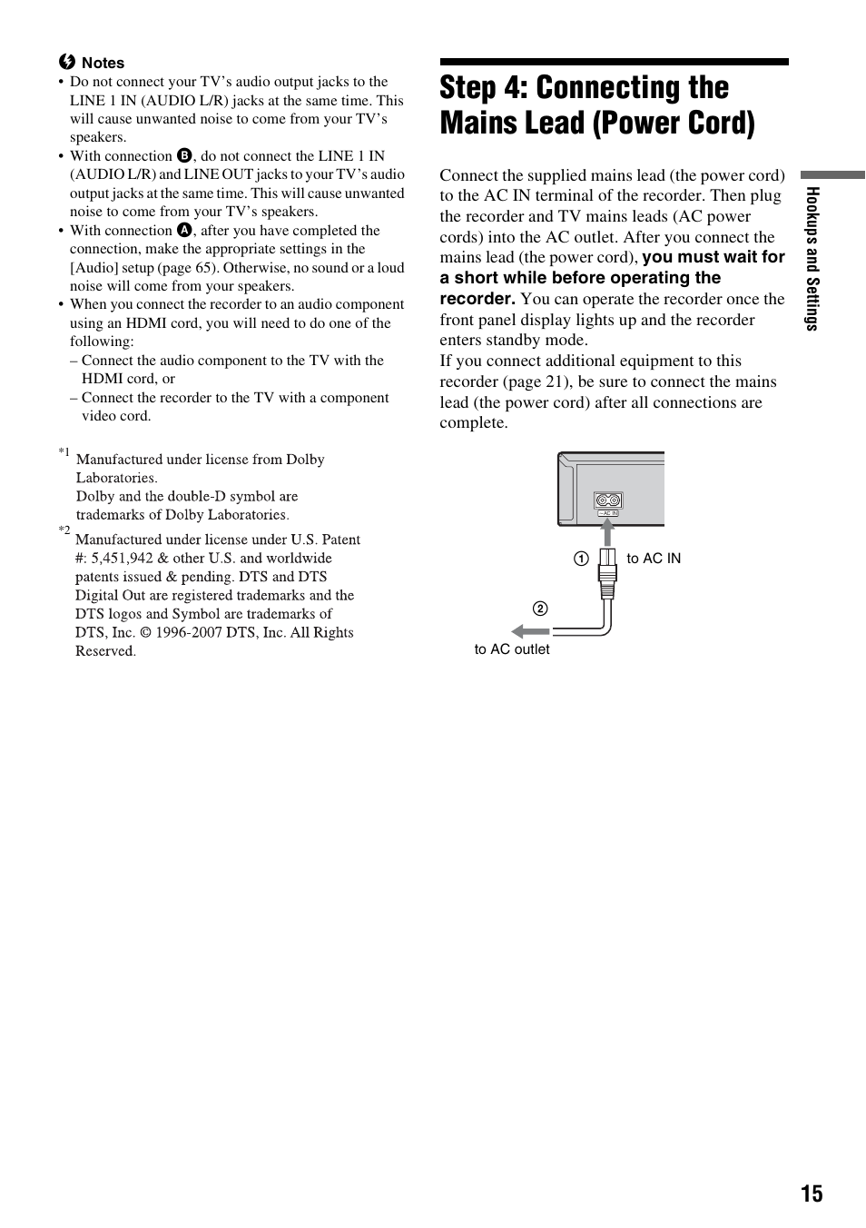 Step 4: connecting the mains lead (power cord) | Sony RDR-GX257 User Manual | Page 15 / 84
