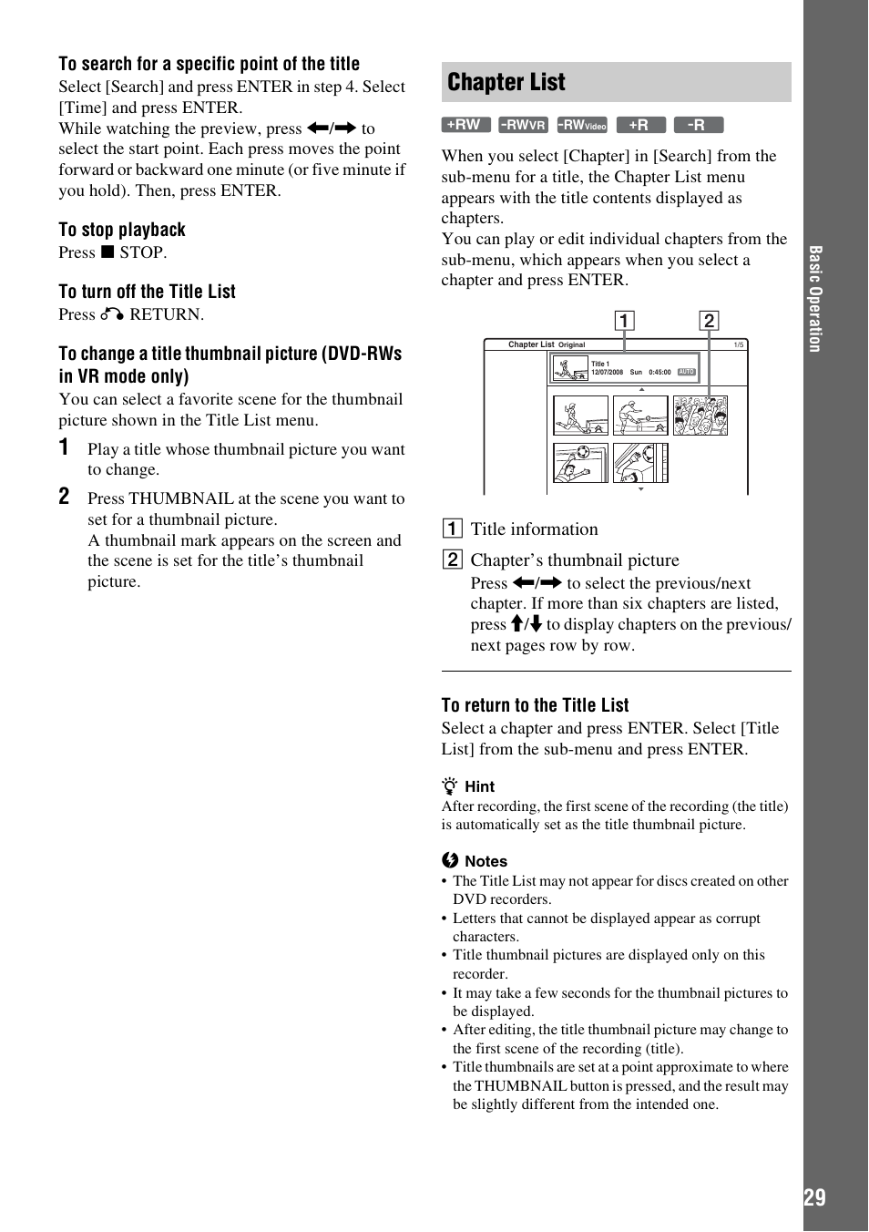 Chapter list | Sony RDR-GX257 User Manual | Page 29 / 84