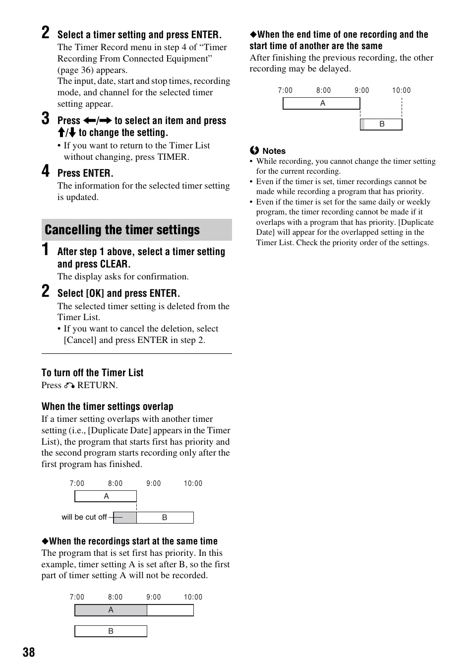 Cancelling the timer settings | Sony RDR-GX257 User Manual | Page 38 / 84