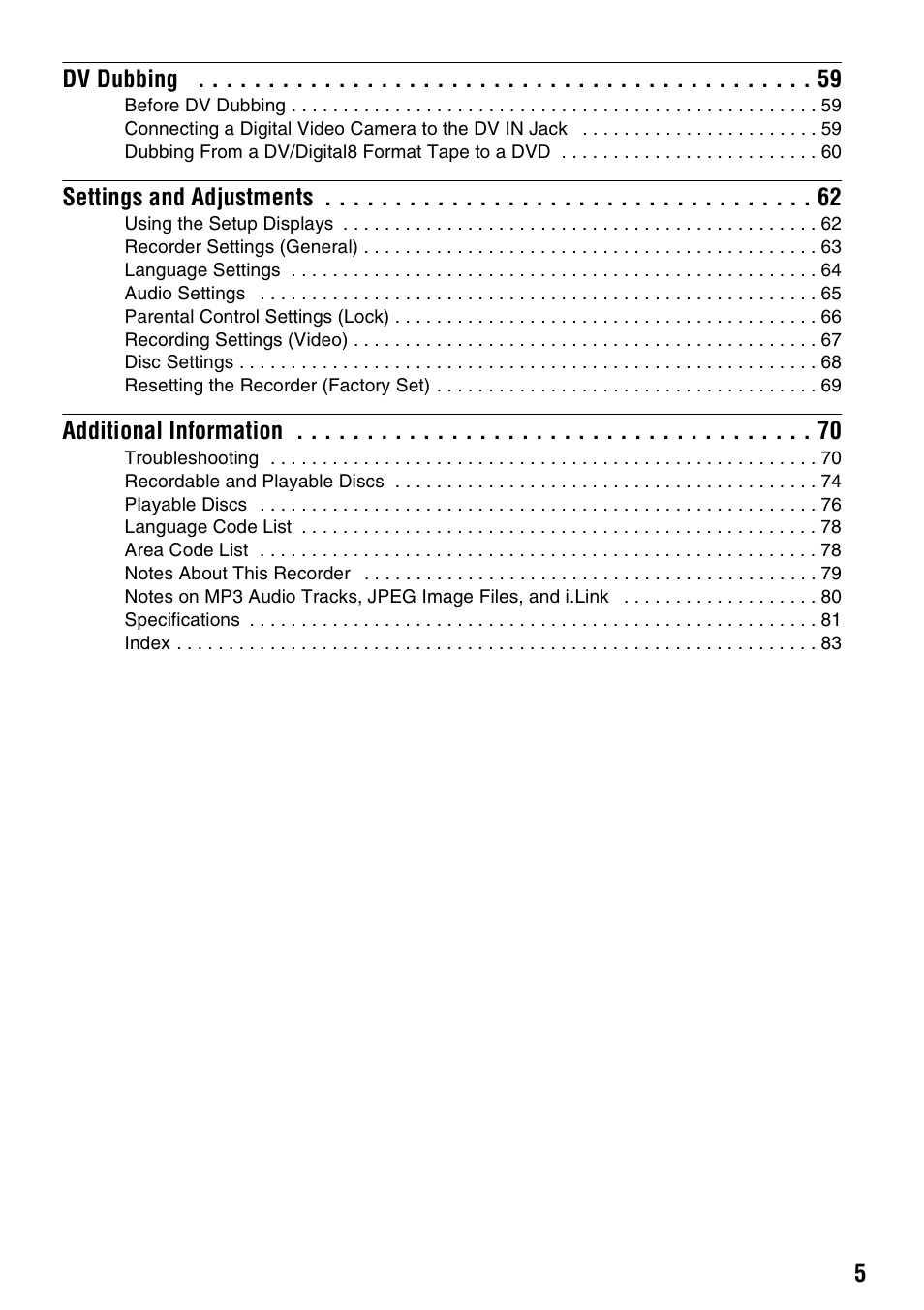 Sony RDR-GX257 User Manual | Page 5 / 84