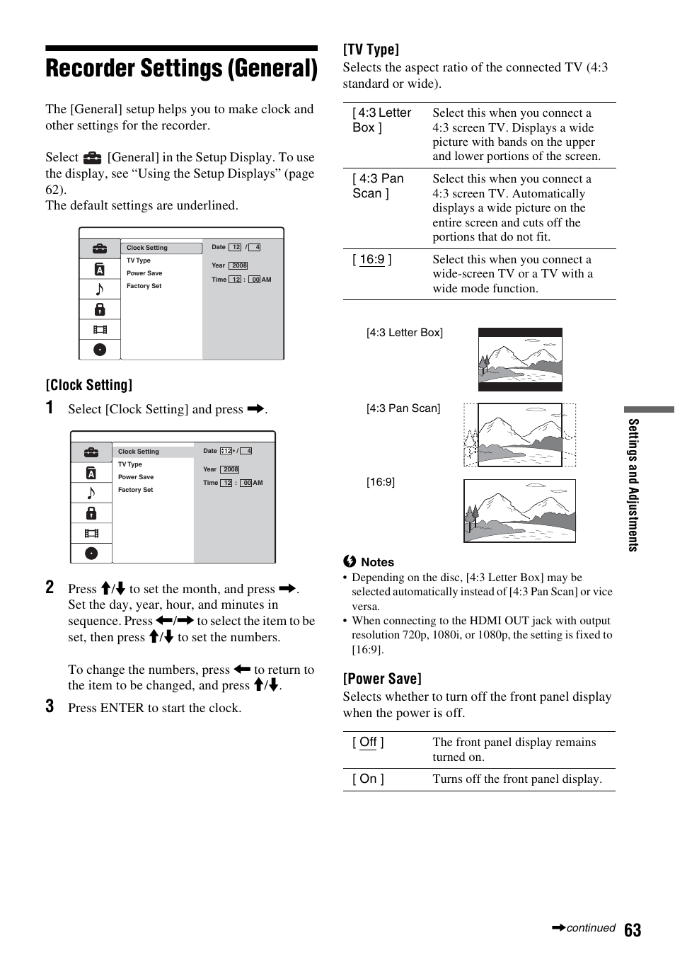 Recorder settings (general) | Sony RDR-GX257 User Manual | Page 63 / 84