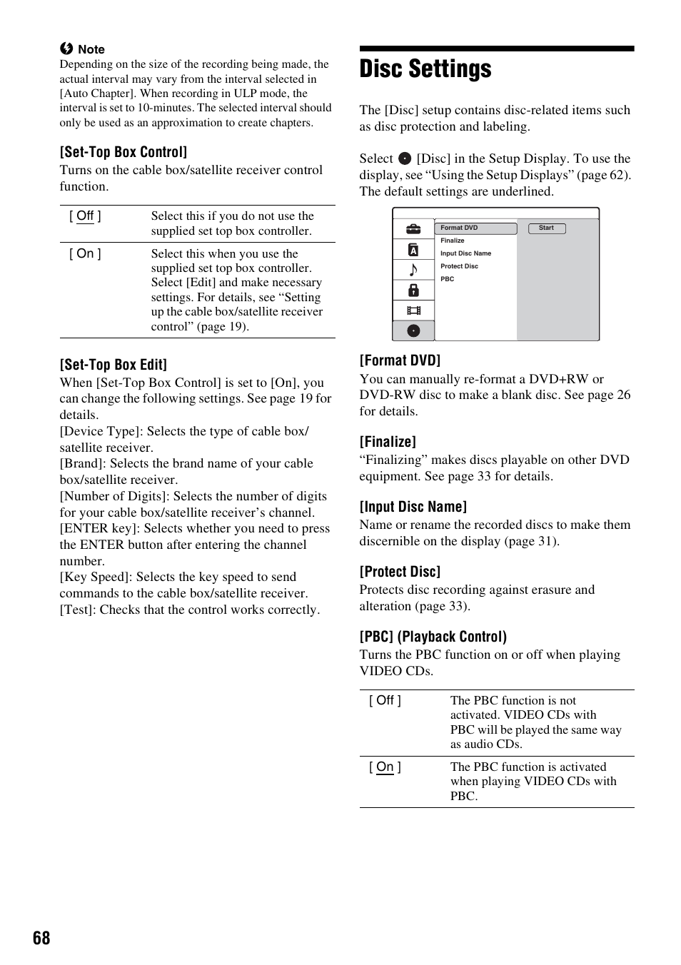 Disc settings | Sony RDR-GX257 User Manual | Page 68 / 84