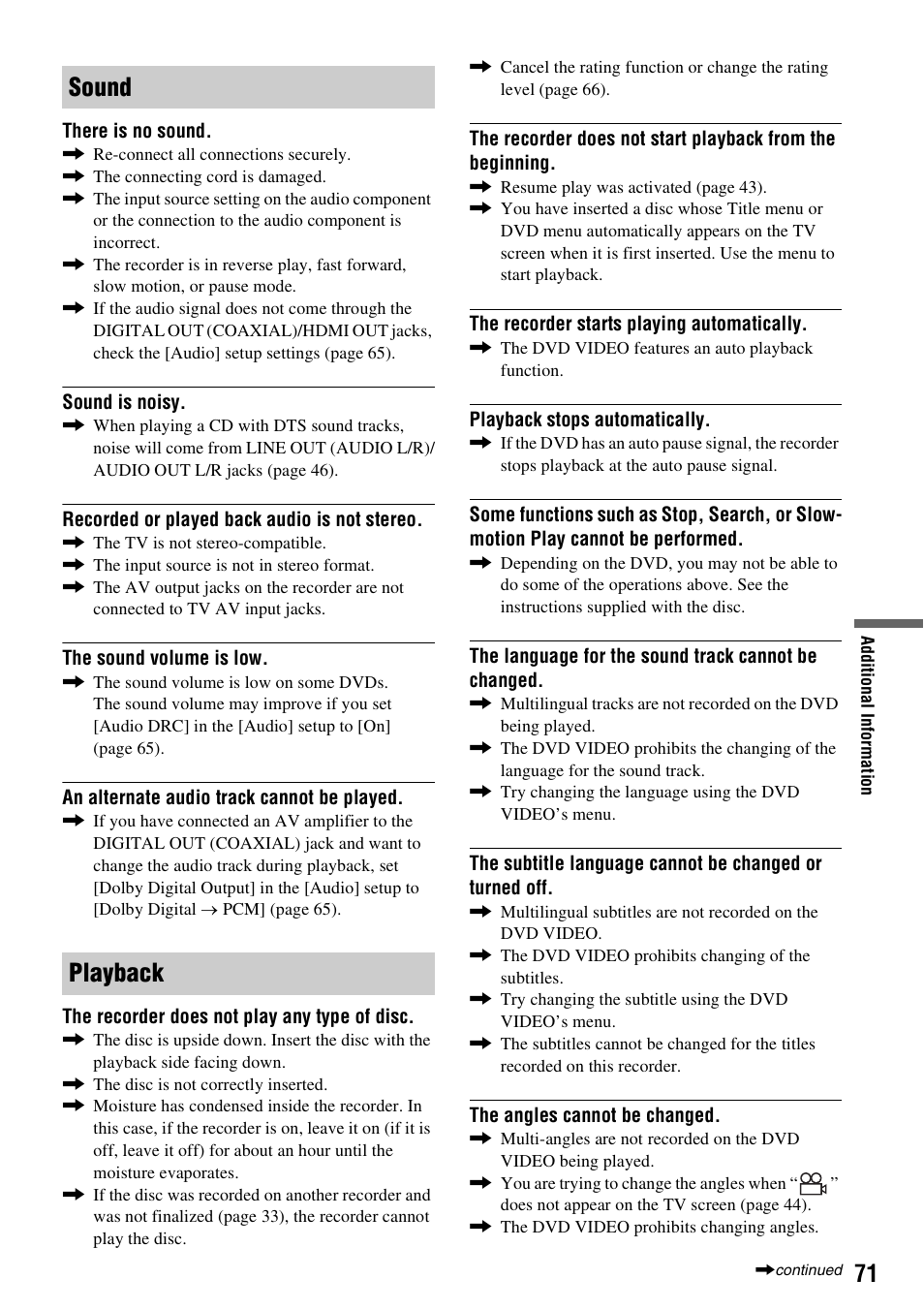 Sound playback | Sony RDR-GX257 User Manual | Page 71 / 84