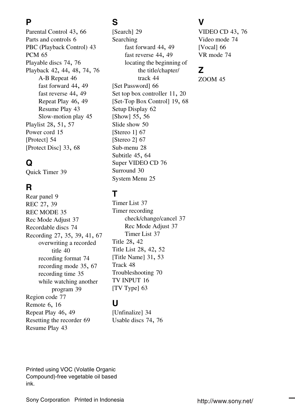 Sony RDR-GX257 User Manual | Page 84 / 84