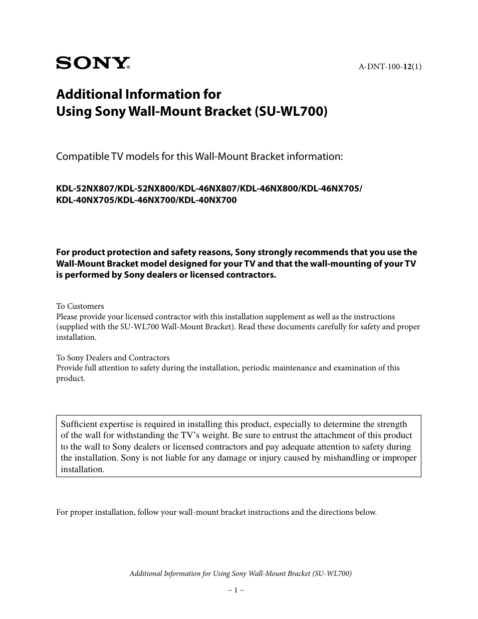 Sony SU-WL700 User Manual | 6 pages