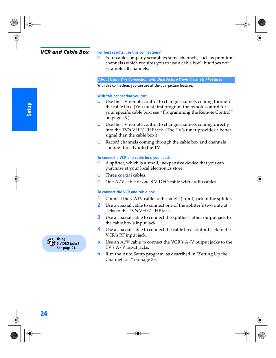 Vcr and cable box | Sony WEGA KV-40XBR800 User Manual | Page 25 / 89