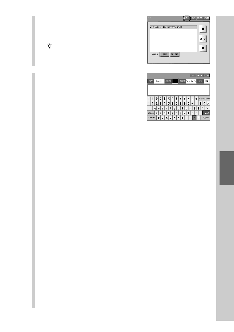 Press the [new] key, Set the label | Sony RM-NX7000 User Manual | Page 151 / 252