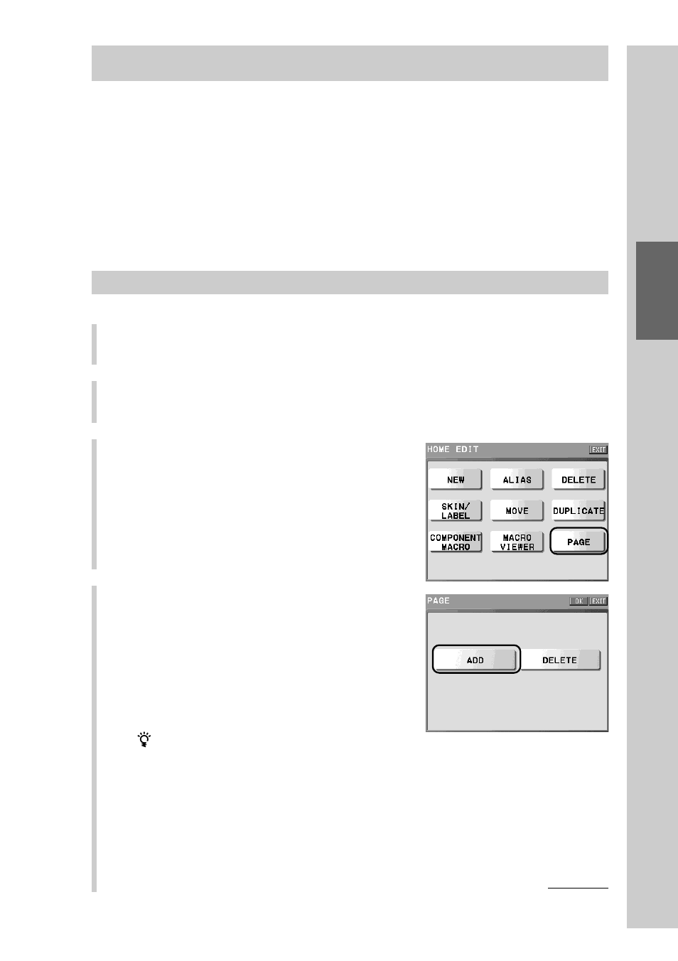 Adding/deleting a page of the home display (page) | Sony RM-NX7000 User Manual | Page 85 / 252
