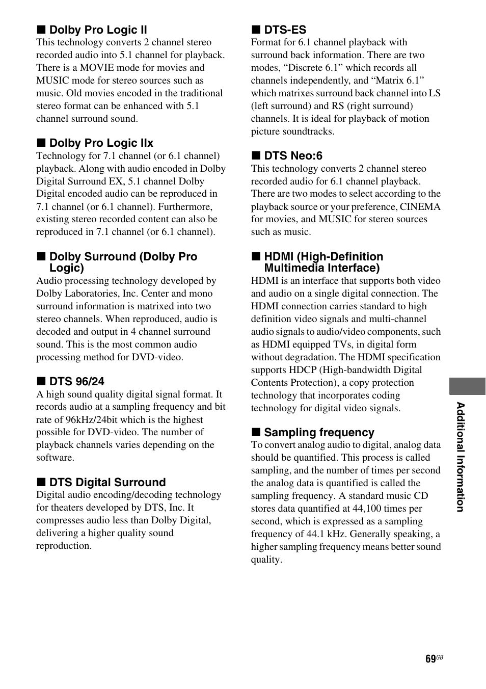 Sony MULTI CHANNEL AV RECEIVER STR-DG710 User Manual | Page 69 / 80