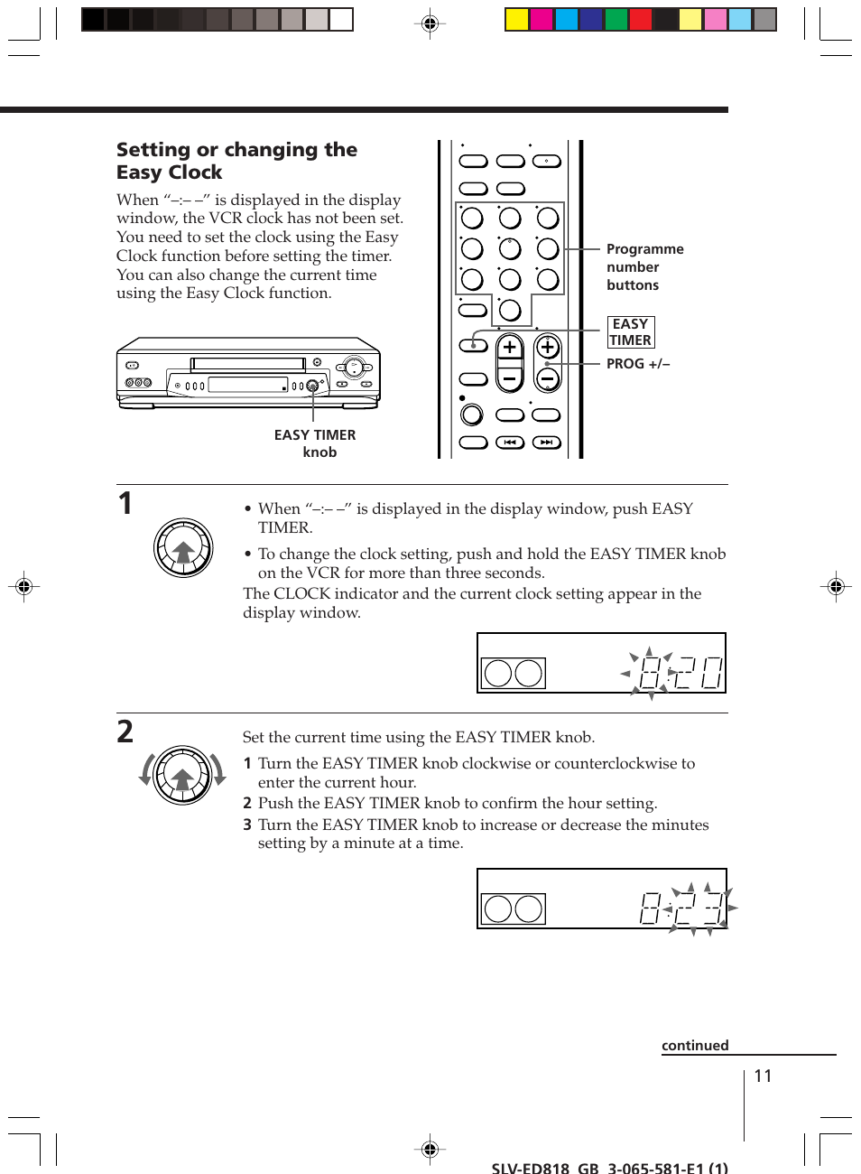 Setting or changing the easy clock | Sony SLV-ED616SG User Manual | Page 11 / 20