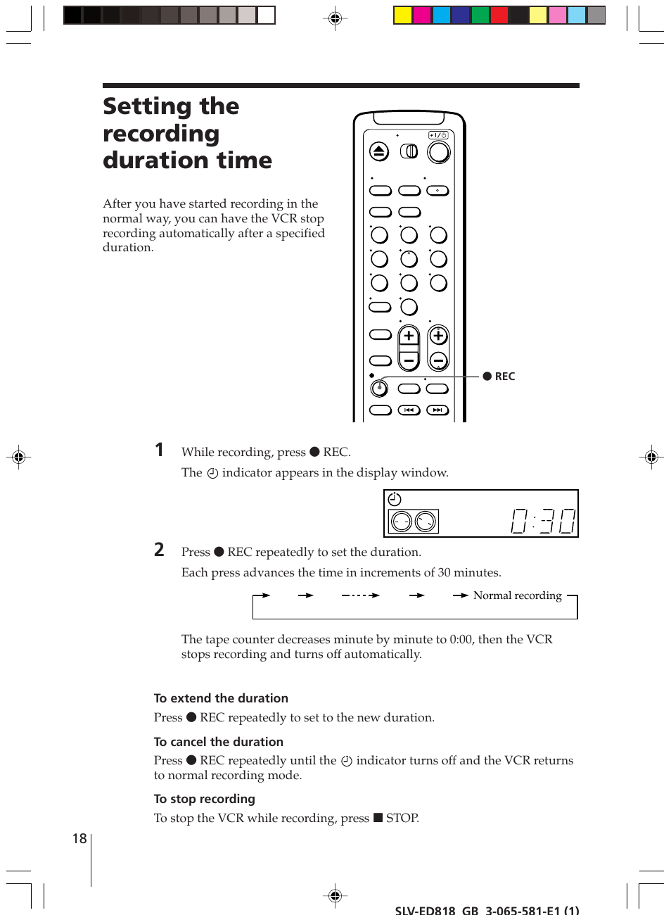 Setting the recording duration time | Sony SLV-ED616SG User Manual | Page 18 / 20