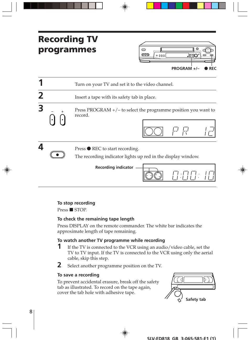 Recording tv programmes | Sony SLV-ED616SG User Manual | Page 8 / 20