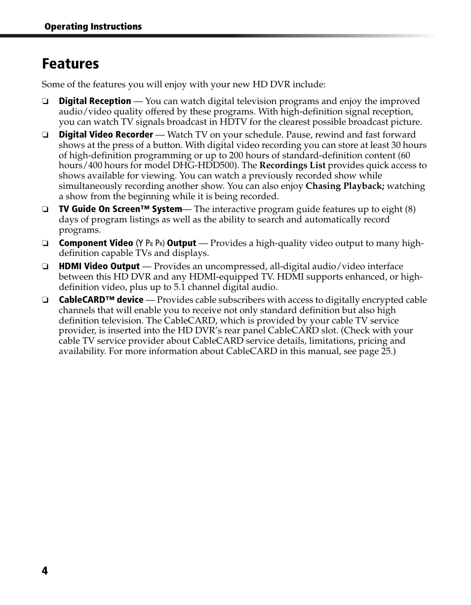 Features | Sony DHG-HDD250 User Manual | Page 10 / 104