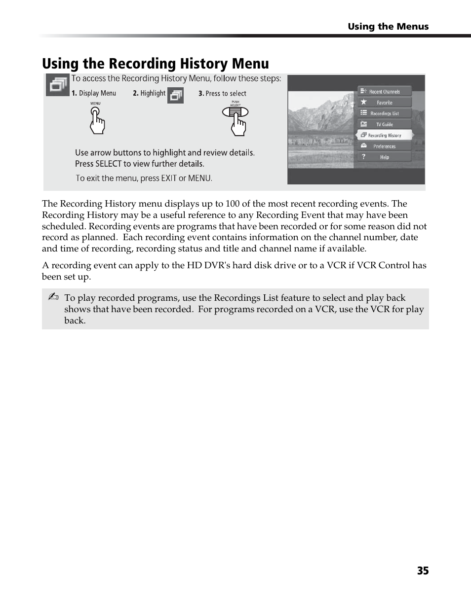 Using the recording history menu | Sony DHG-HDD250 User Manual | Page 41 / 104