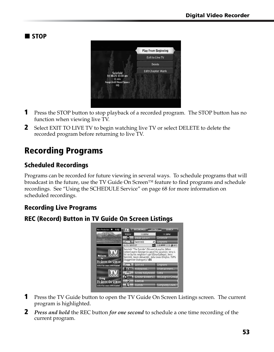 Recording programs | Sony DHG-HDD250 User Manual | Page 59 / 104