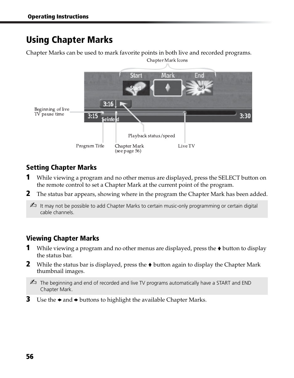 Using chapter marks | Sony DHG-HDD250 User Manual | Page 62 / 104