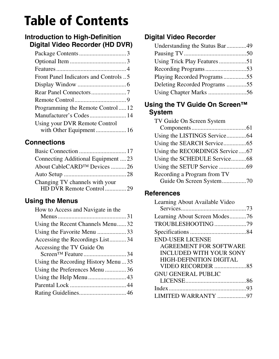 Sony DHG-HDD250 User Manual | Page 7 / 104