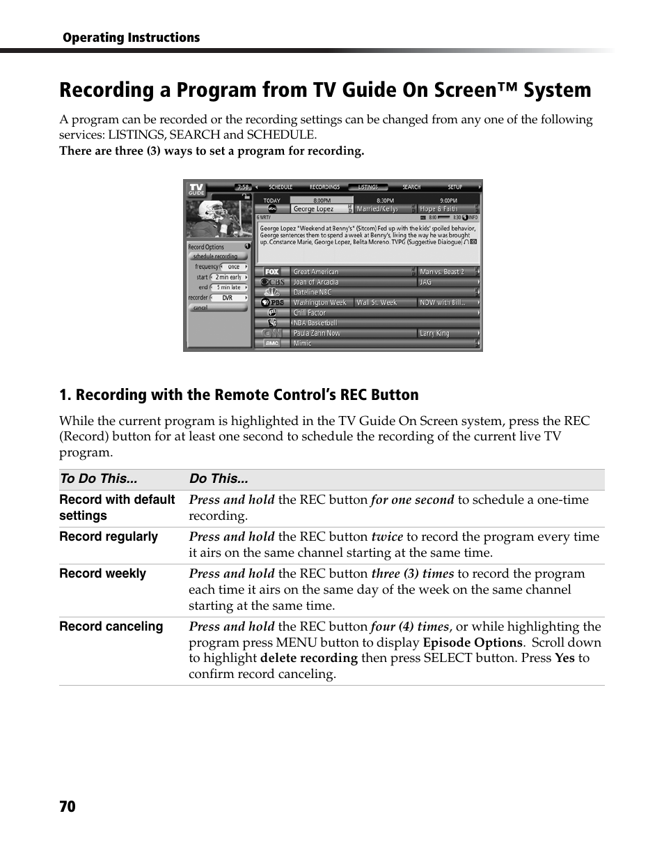 Recording a program from tv, Guide on screen system | Sony DHG-HDD250 User Manual | Page 76 / 104