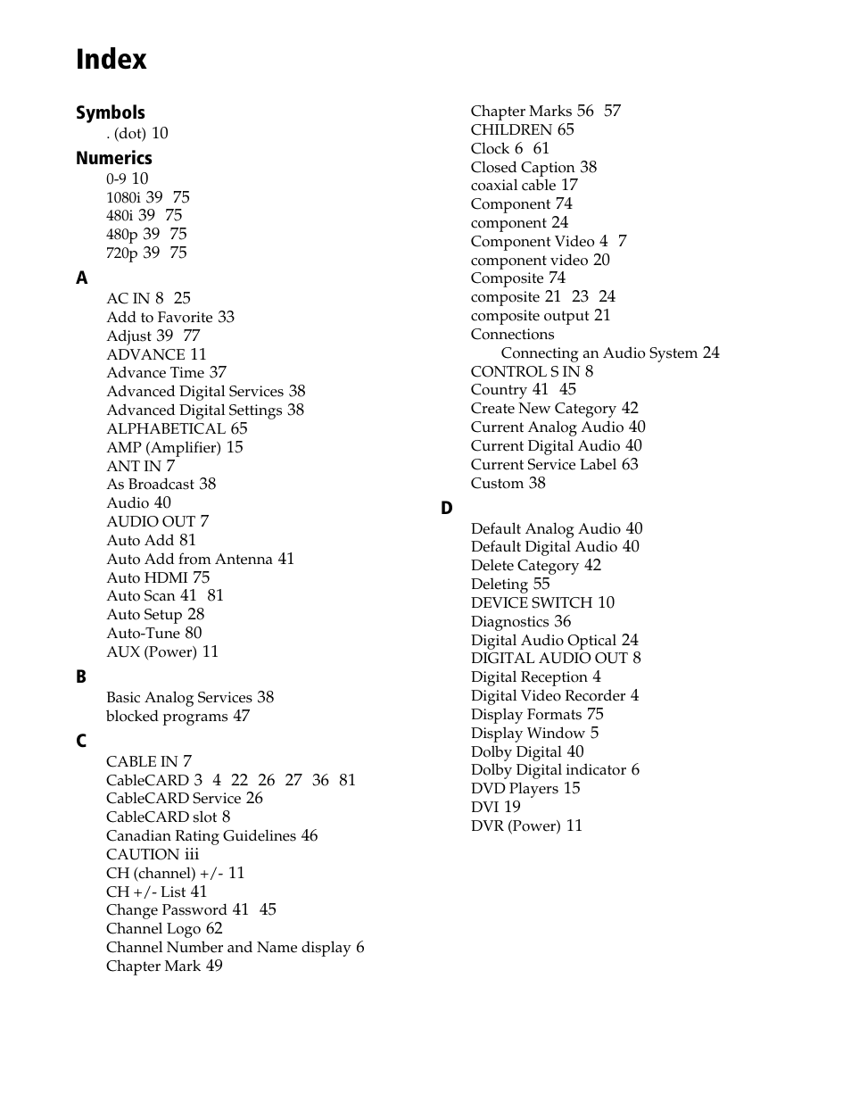 Index | Sony DHG-HDD250 User Manual | Page 99 / 104