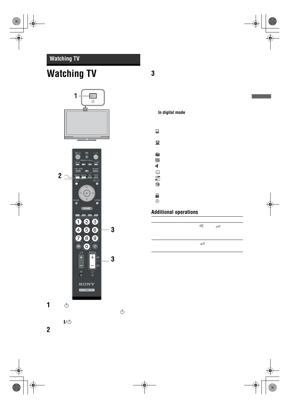 Watching tv | Sony Bravia KDL-26V4700 User Manual | Page 13 / 36