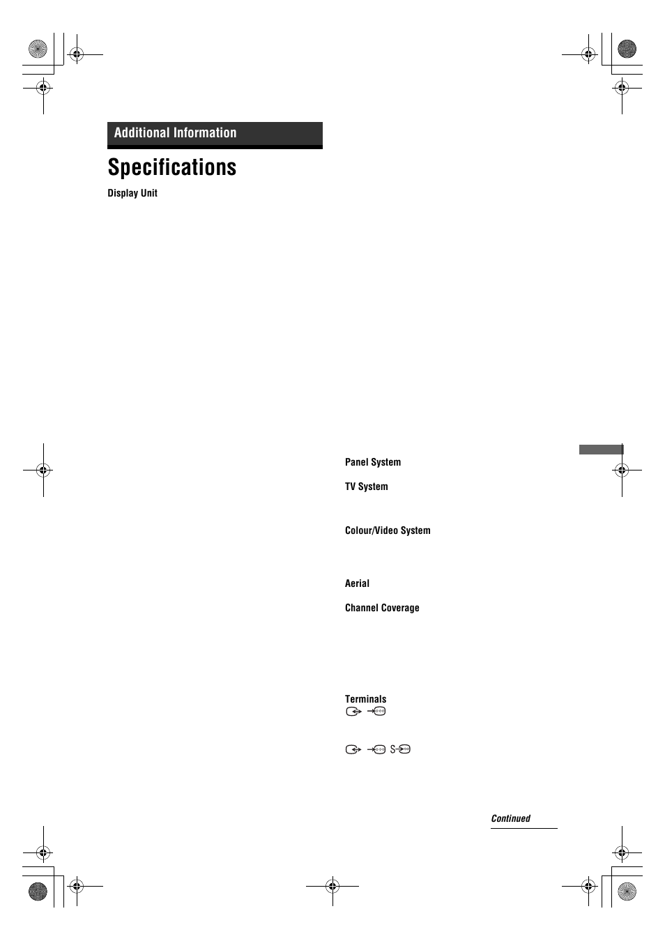 Specifications, Additional information | Sony Bravia KDL-26V4700 User Manual | Page 33 / 36