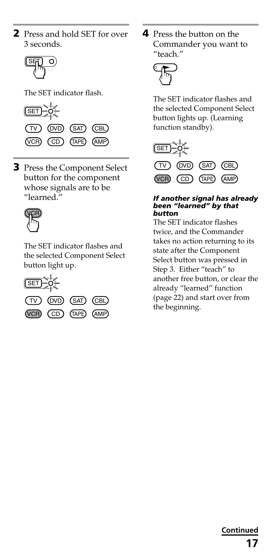 Press and hold set for over 3 seconds | Sony RM-VL600 User Manual | Page 17 / 52