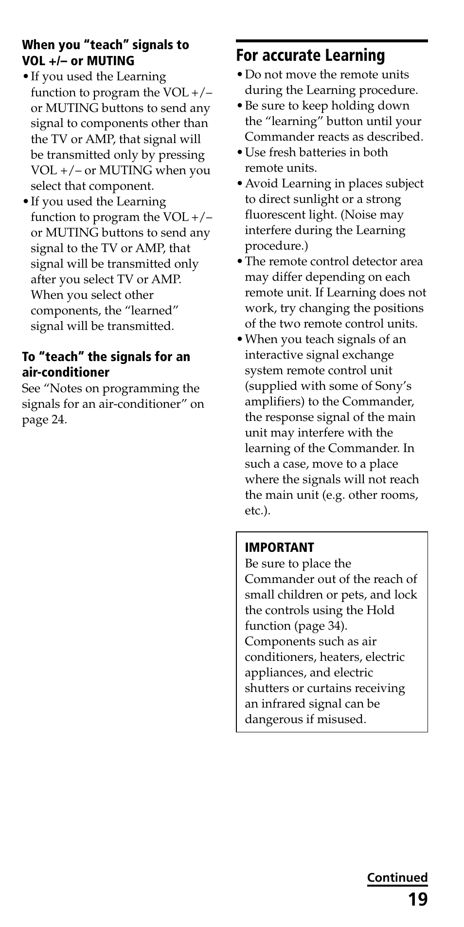 For accurate learning | Sony RM-VL600 User Manual | Page 19 / 52