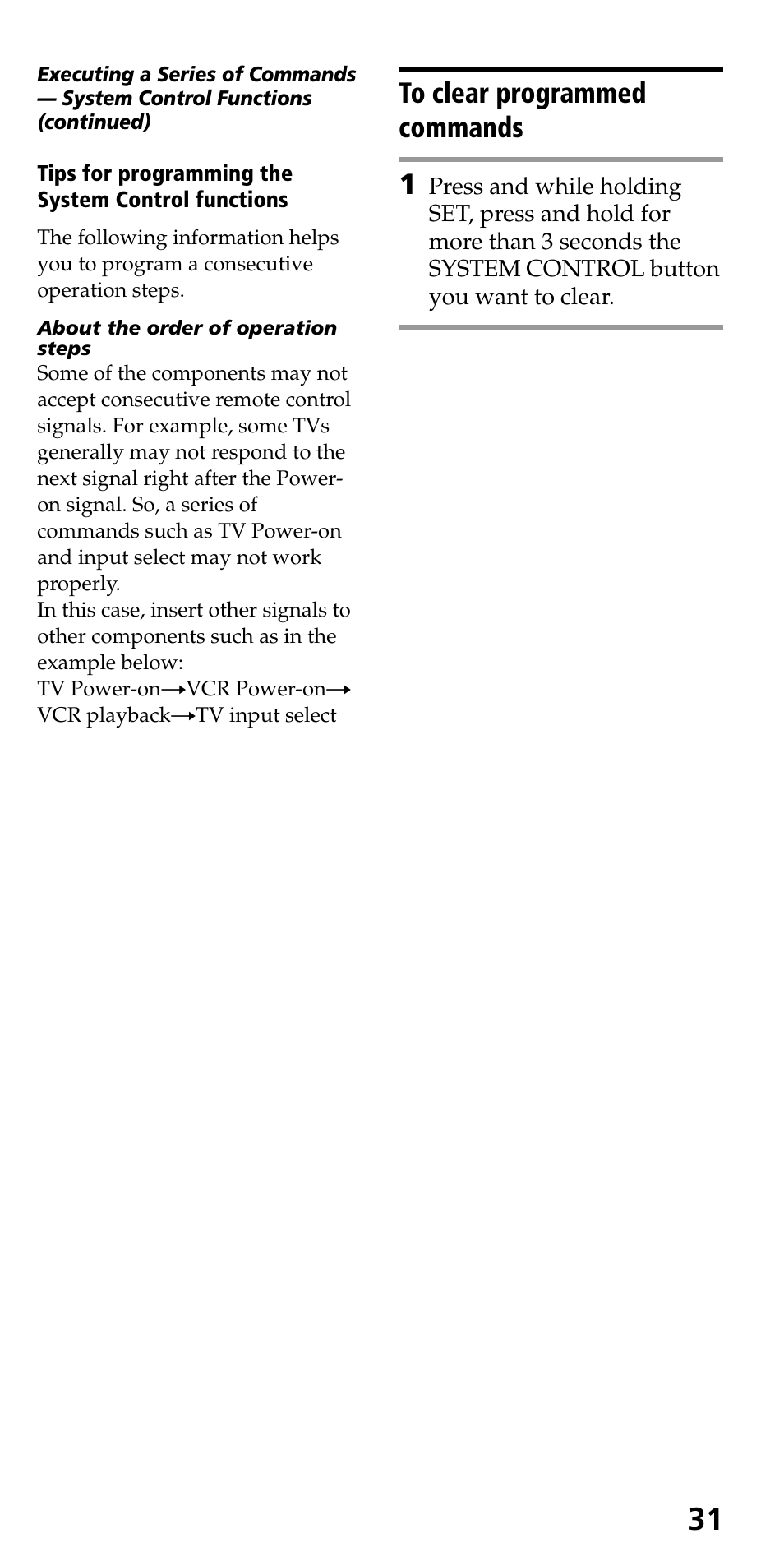 To clear programmed commands | Sony RM-VL600 User Manual | Page 31 / 52